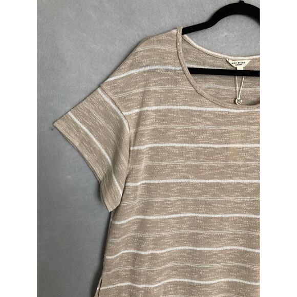Max Studio London Women's Medium Drop Shoulder Stripe Top Tan NEW - Picture 3 of 7